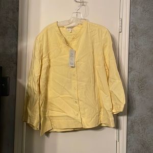 Yellow linen Eileen Fisher button up long sleeve shirt. Size extra large